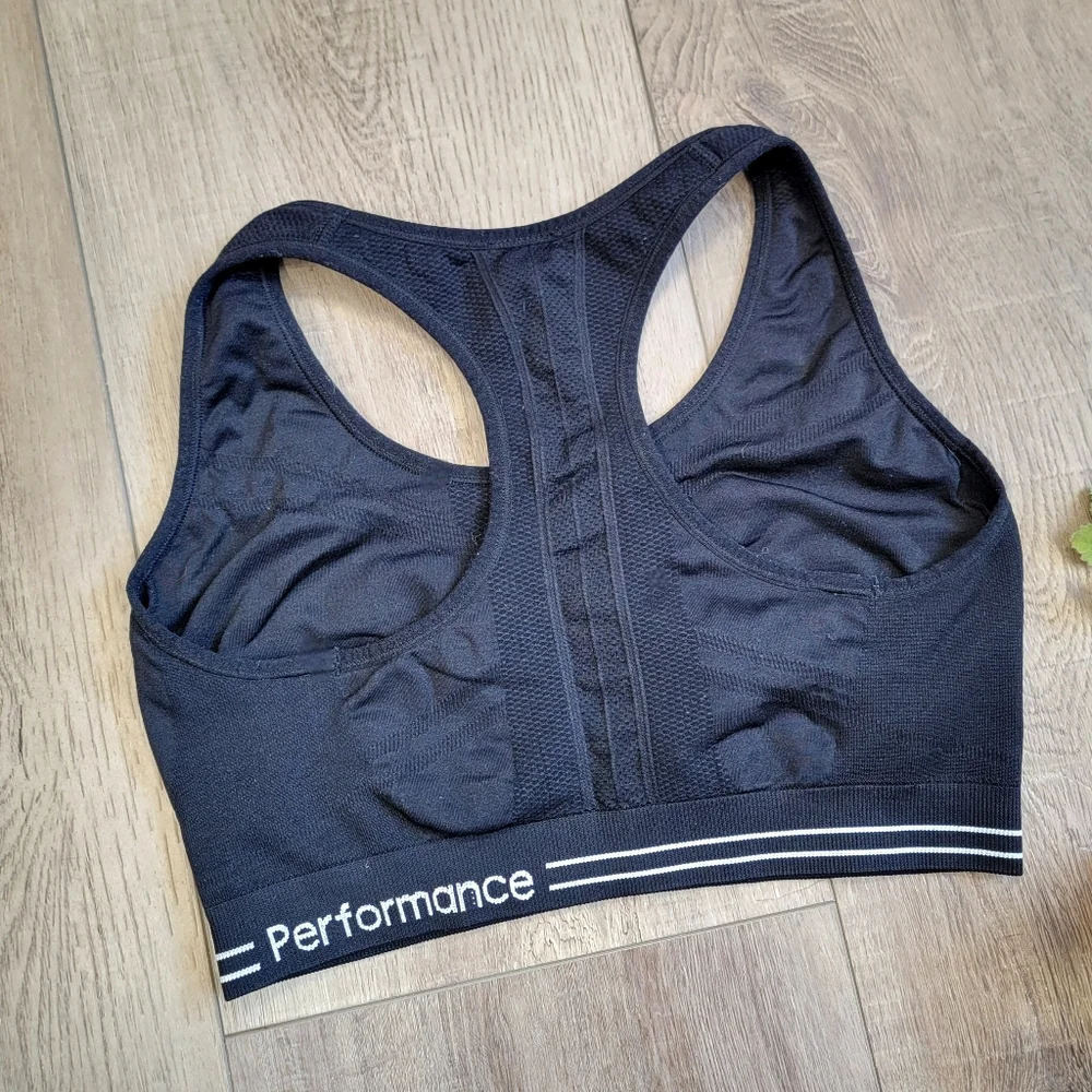 Calvin Klein Performance size Medium Impact Sports Bra Black Racer Back Crop Top
